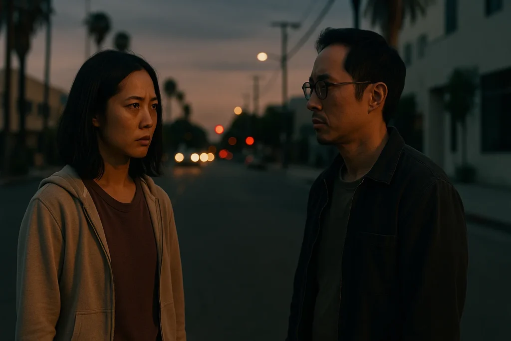 Is Beef A True Story? Explore Plot, Season 2, & Ending Explained 1 Beef standing on a quiet Los Angeles street, capturing the intense emotion of the true story debate