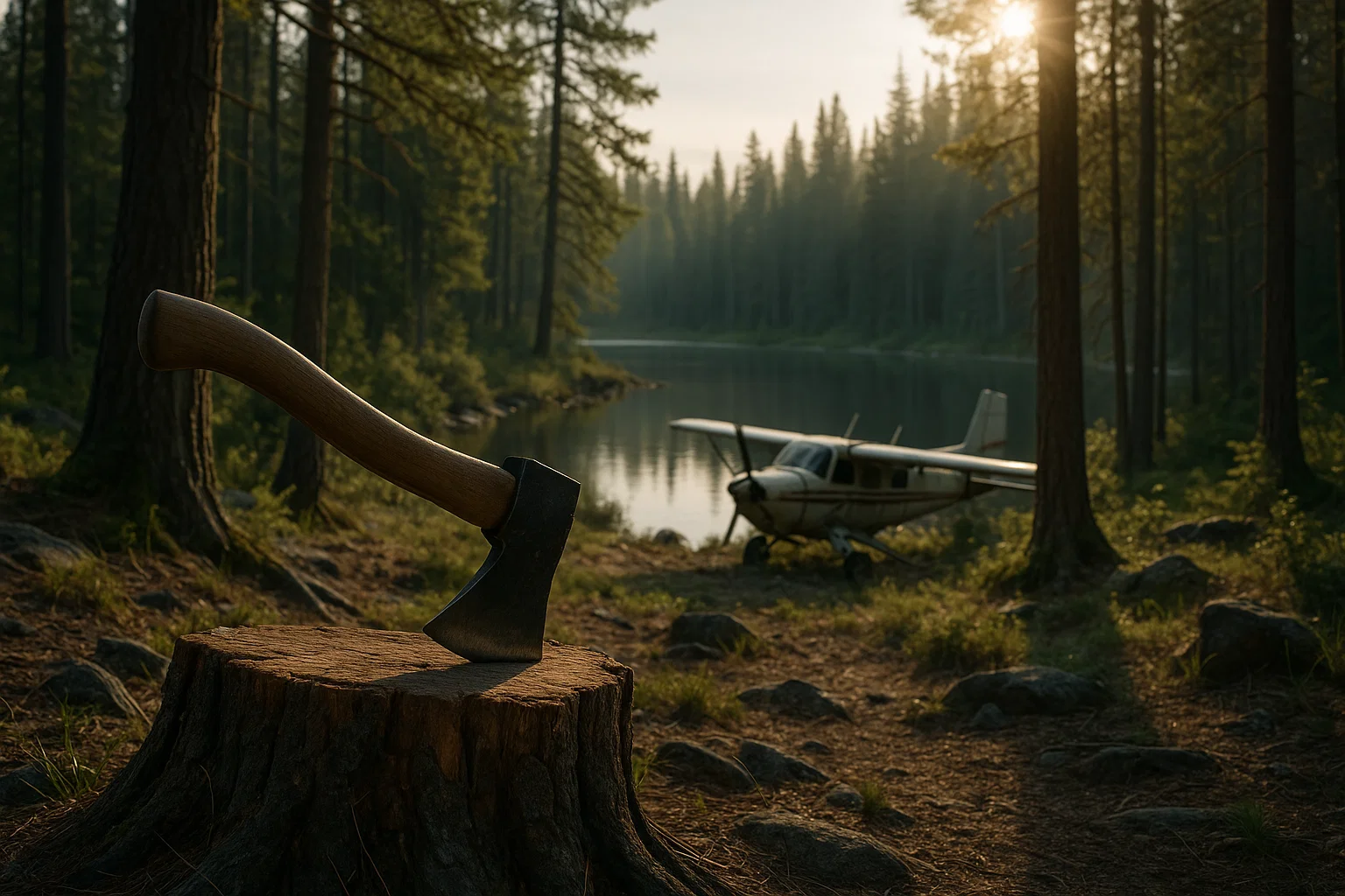 Wilderness scene representing the real survival experiences that inspired Hatchet.