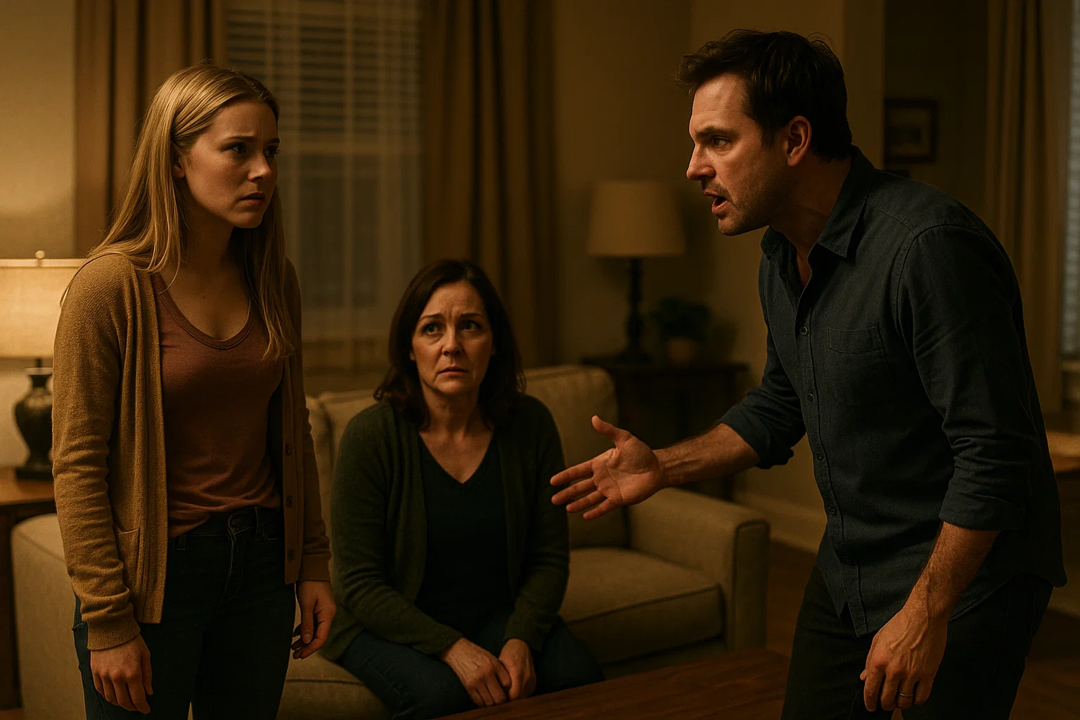 A dramatic Lifetime-style scene showing a tense moment inspired by true-life events.