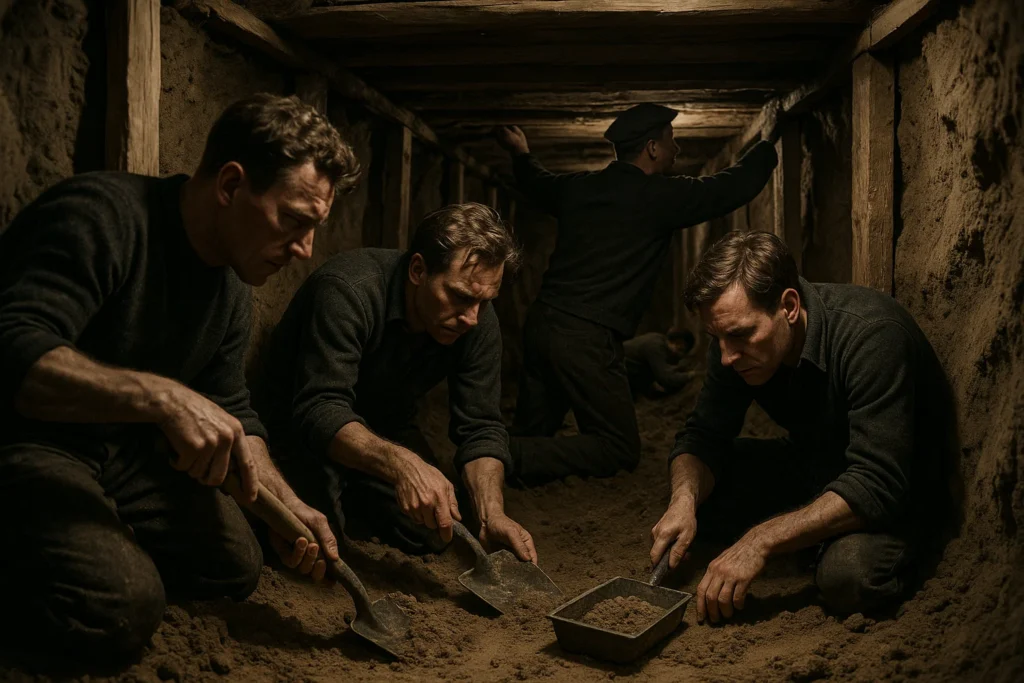 Allied prisoners digging escape tunnels at Stalag Luft III during the real Great Escape story.
