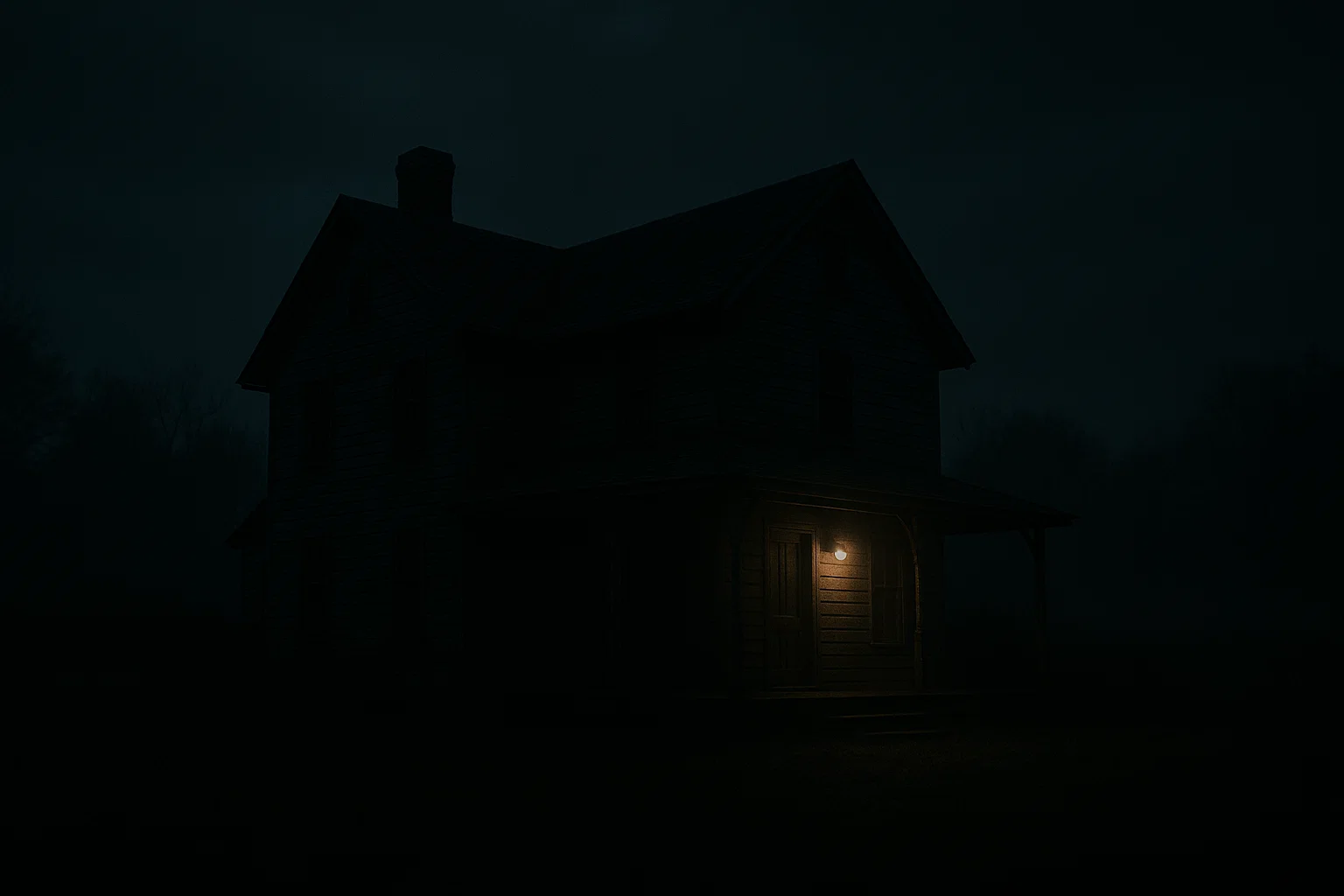 Dark countryside house at night representing The Strangers true story scene