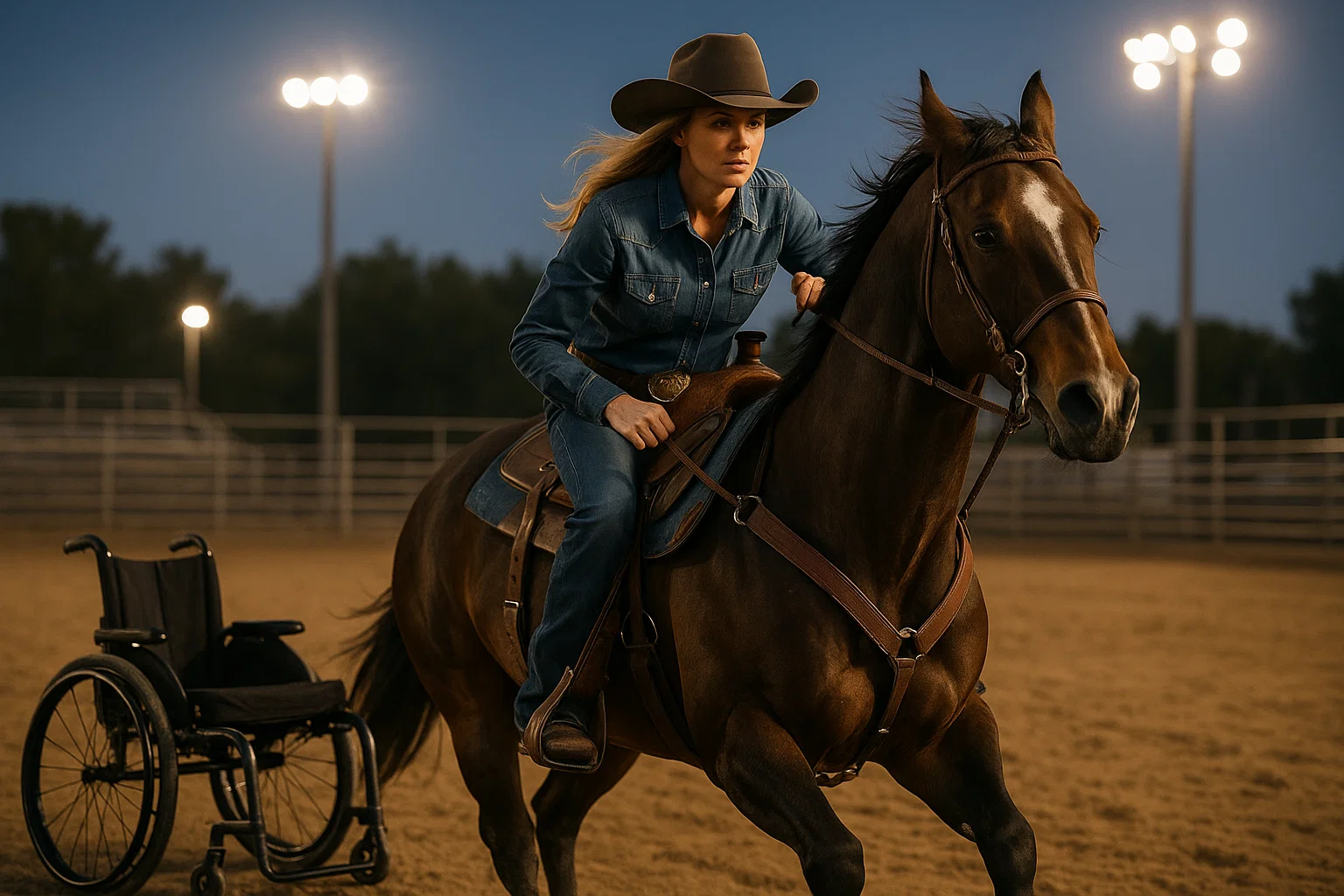 Amberley Snyder training in a rodeo arena, reflecting the real true story behind Walk Ride Rodeo.