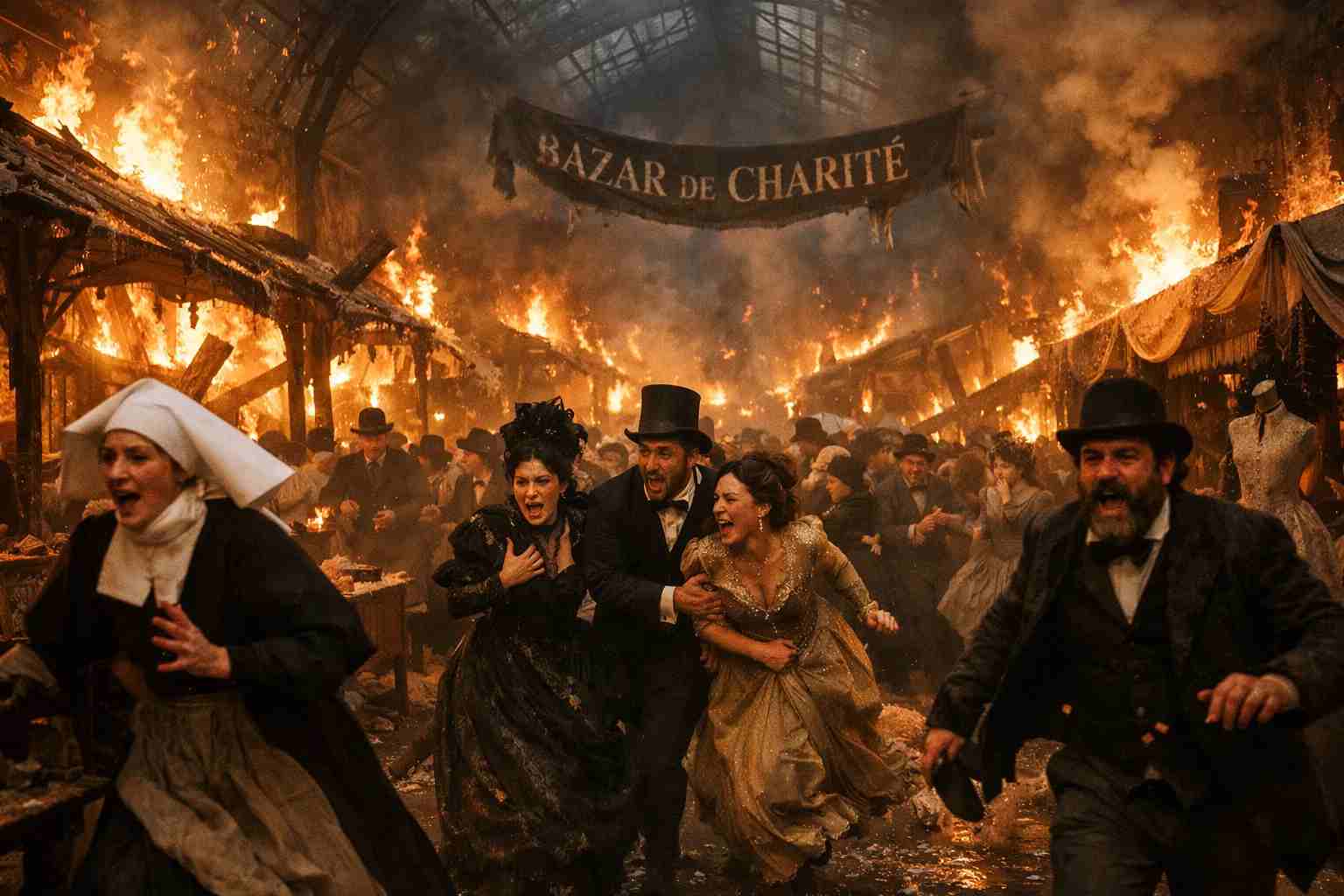 Bonfire of Destiny true story showing the 1897 Paris charity bazaar fire