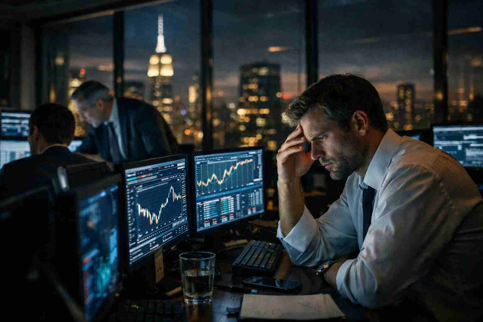 Wall Street traders reacting during a financial crisis similar to Margin Call true story