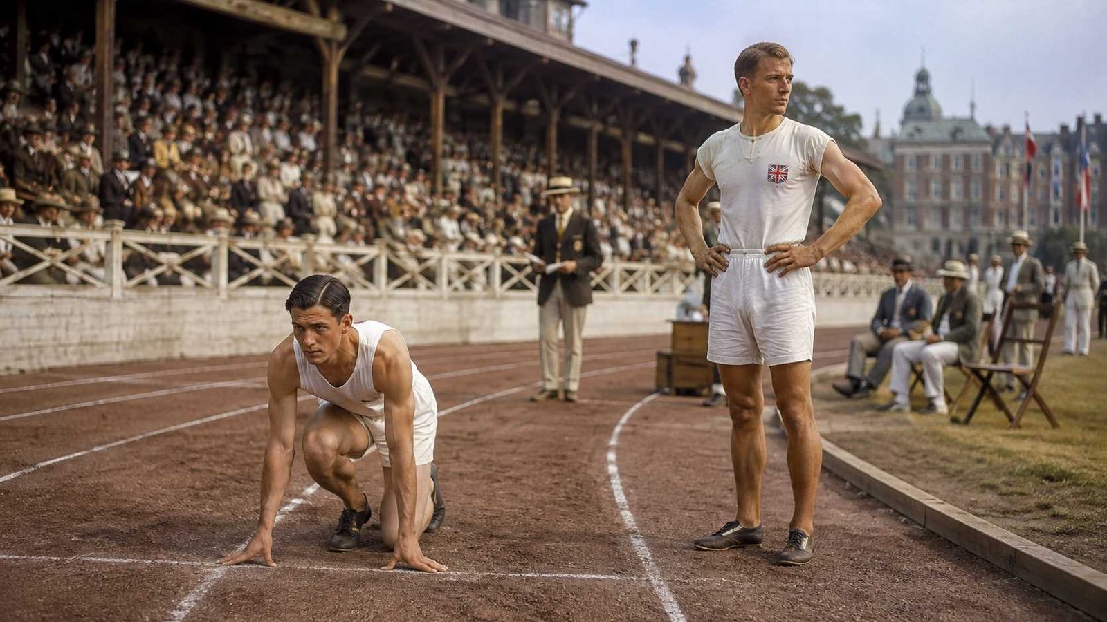 Harold Abrahams and Eric Liddell inspired runners representing the true story behind Chariots of Fire at the 1924 Olympics