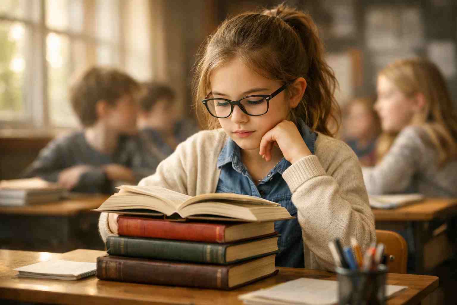matilda story classroom scene showing gifted child reading books