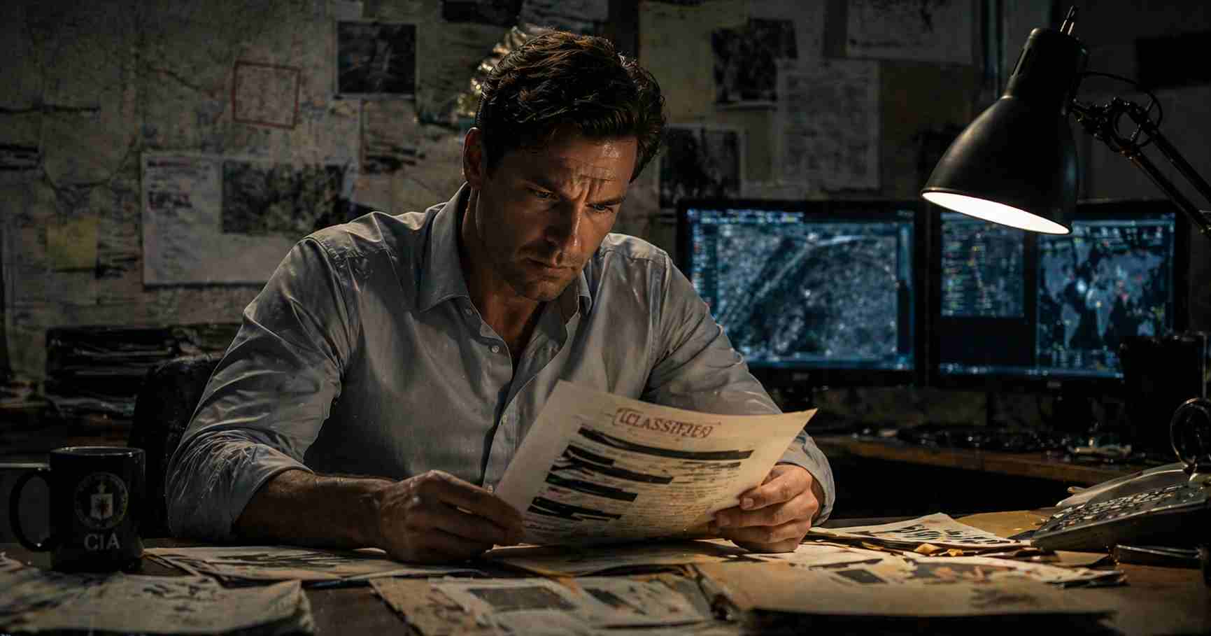 Jack Ryan CIA-inspired character analyzing intelligence reports